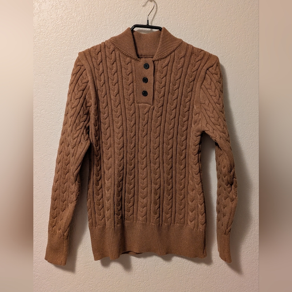 Cozy Cable-Knit Button Polo Sweater in Brown - Picture 4 of 7